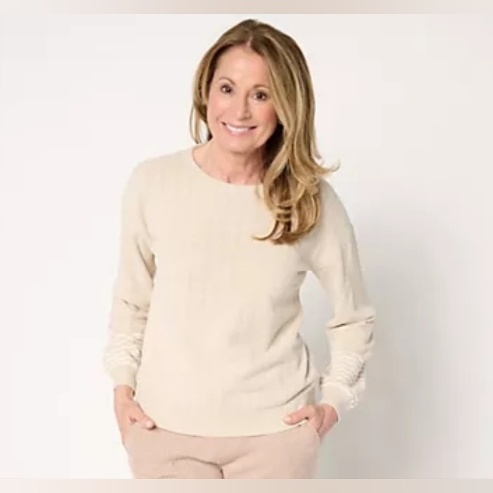 NWT Barefoot Dreams CozyChic Ultra Lite Pointelle Pullover in Stone-pearl SZ 1X